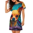 thumbnail image 2 of Fotbe Colorful Textured Chihuahua Bata de Dormir para Mujer con Estampado, Camisón de Algodón de Manga Corta, Ropa de Dormir Casual, 2 of 6
