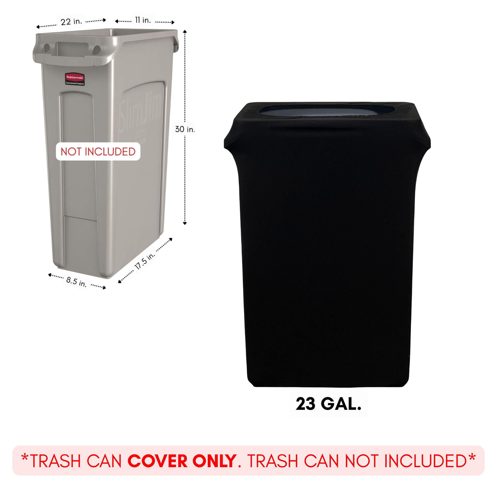 YOUR CHAIR COVERS - 23 Gallon Spandex Slim Jim Narrow Trash Can Cover - Black (Cover ONLY, Trash CAN NOT Included)