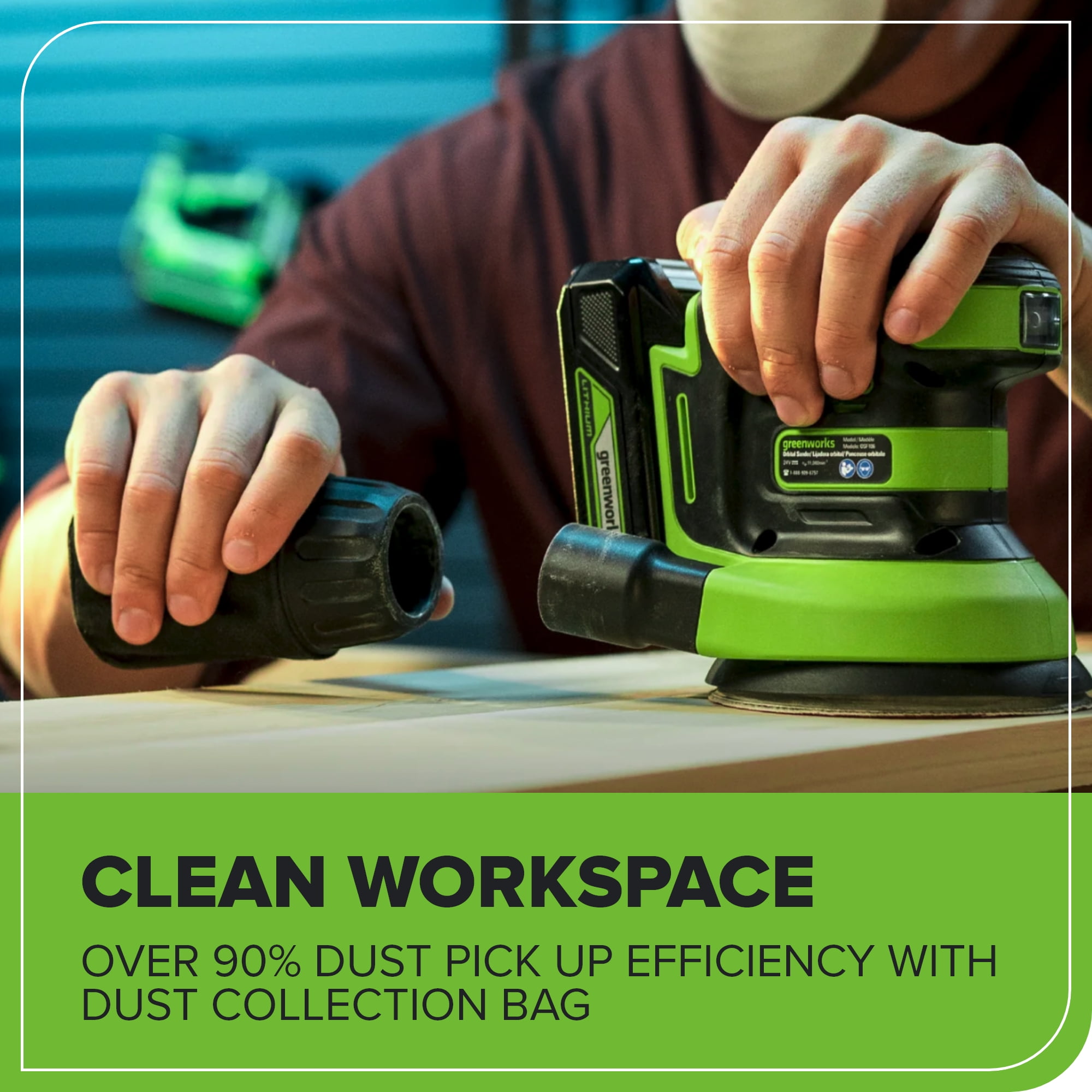 Greenworks 24V Orbital Sander Kit, 5" Random Sander Variable Speed, Tool Only