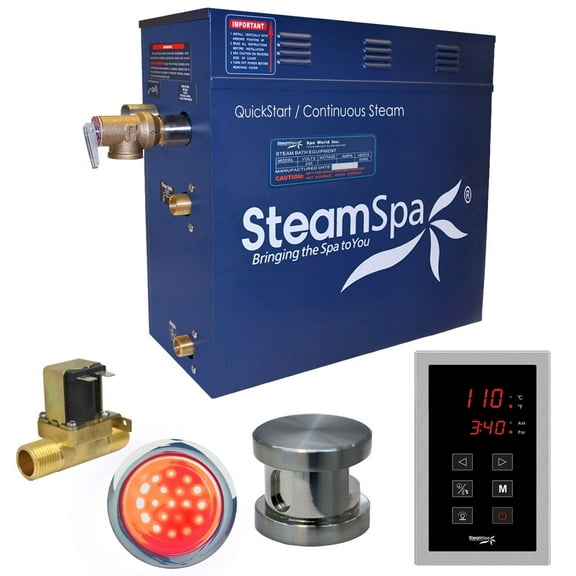 SteamSpa INT900BN-A 9 kW Indulgence QuickStart Acu-Steam Bath Generator Pack with Built-in Auto Drain, Brushed Nickel
