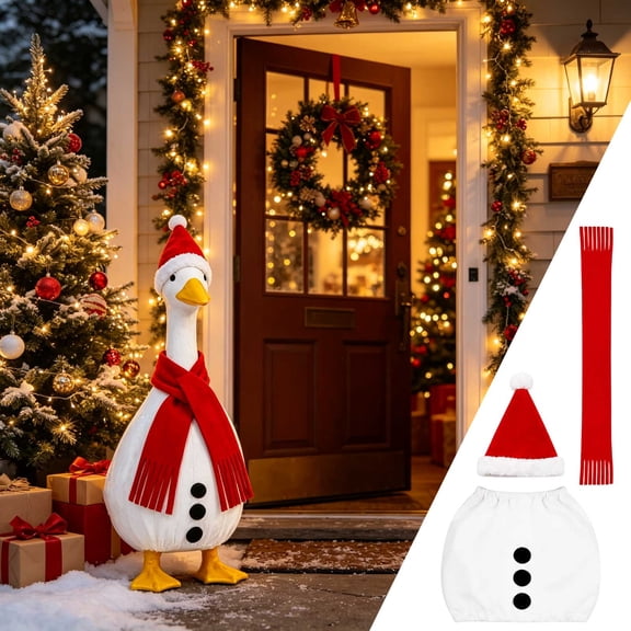 AZXY Christmas Porch Goose Outfit, 23‑Inch Goose Costume for Porch Goose, Goose Clothes for Cement Plastic Lawn Goose Statue, Goose Clothing Accessory, Christmas Decor for Yard Lawn Patio Garden