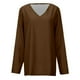 thumbnail image 3 of MHFRRA Camiseta Informal de Manga Larga con Cuello En V para Mujer. Camiseta Básica Cómoda para Uso Diario y Relajación. Ideal para Todas Las Estaciones. Combina Perfectamente con Jeans. Marrón, 3 of 4