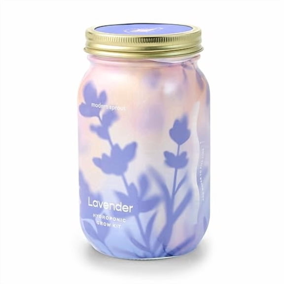 Modern Sprout Self-Watering Hydroponics Growing System, Mason Jar Herb Planter for Indoor Gardens and Countertops, Organic Seed Starter Kit, Lavender