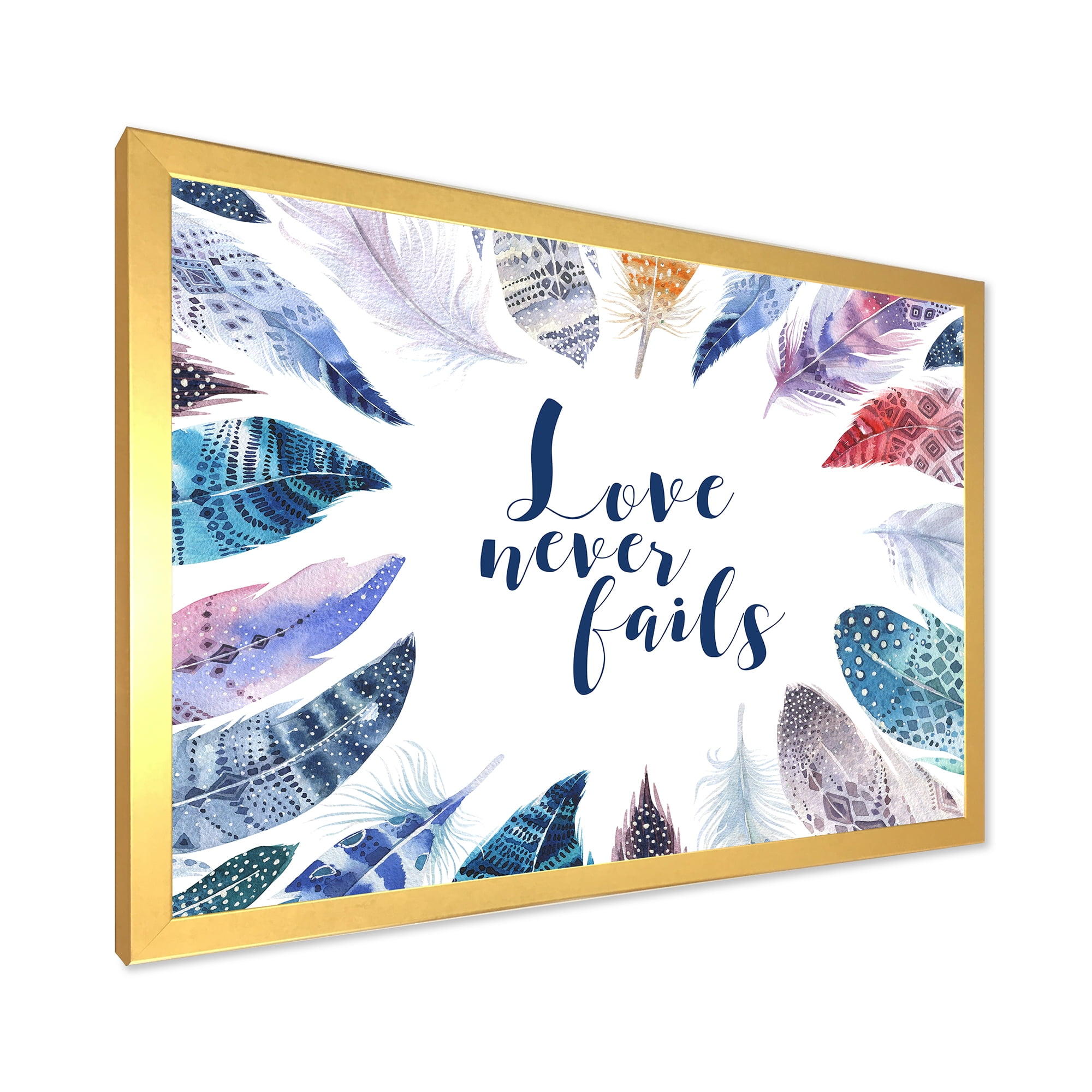 Inspiring Quote With Boho Feathers 20 in x 12 in Framed Painting Canvas Art Print, by Designart