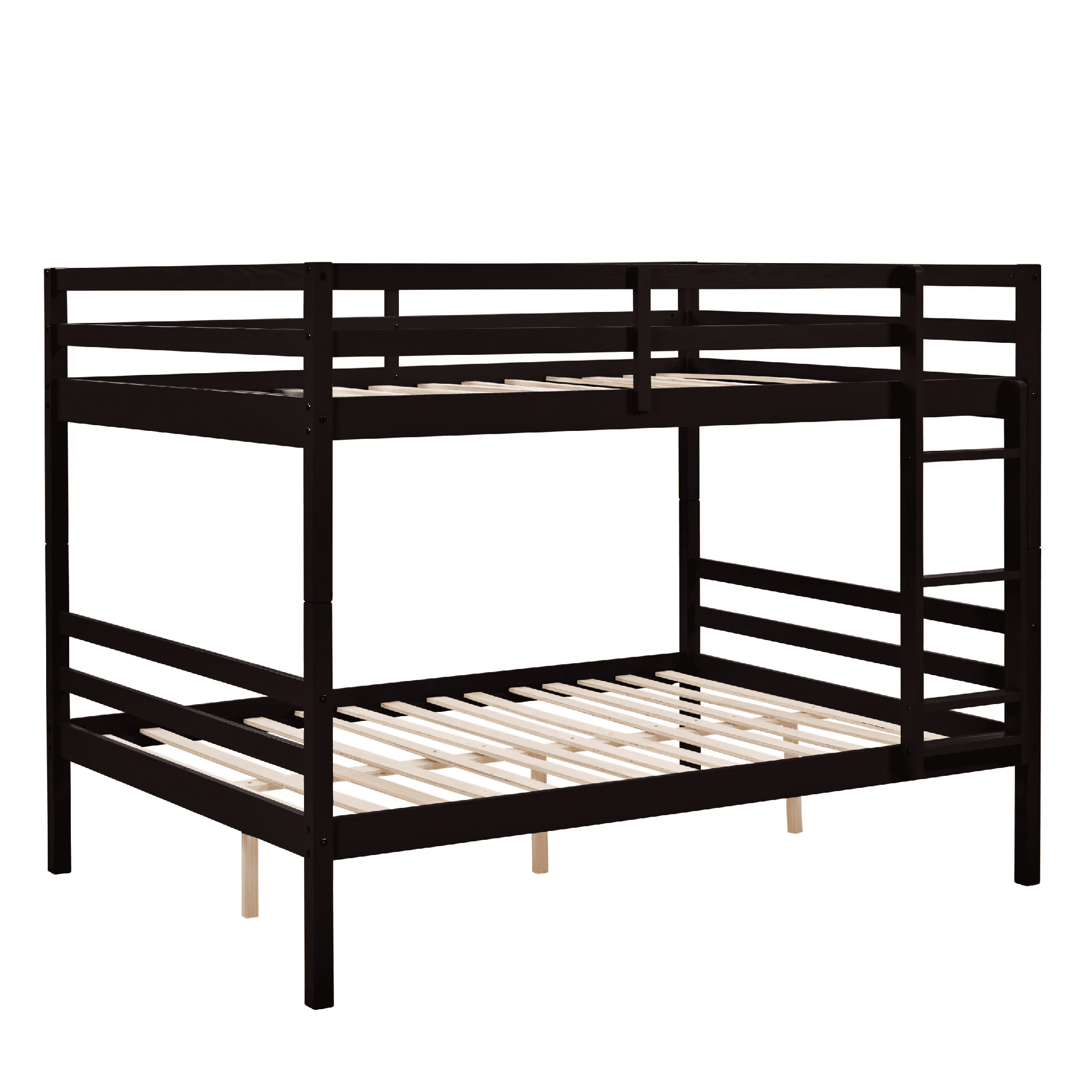MAYEERTY Full over Full Bunk Bed with Ladder, Wooden Bed Frame with High Guardrail and Ladder for Kids, No Box Spring Needed, Espresso
