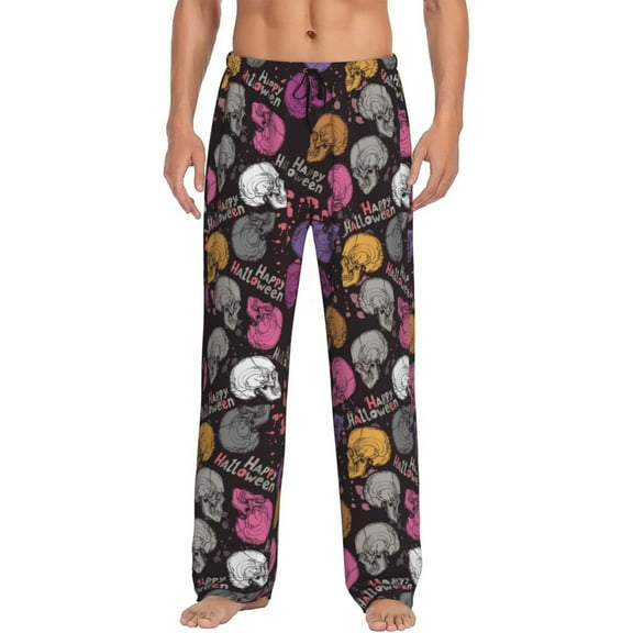 Logiee Halloween Skeleton Print Pajama Pants for Men,Men’s Pajama Bottoms,Mens PJ Pants with Pockets & Button Fly-Small