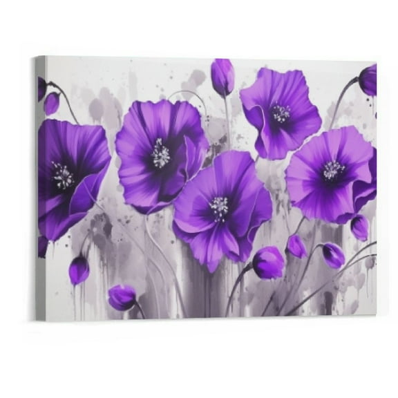 JRXY Large Canvas Wall Art Purple Flower Wall Art Black and White Picture Prints Framed Wall Art for Living Room Bedroom Size 20x16 20x16in