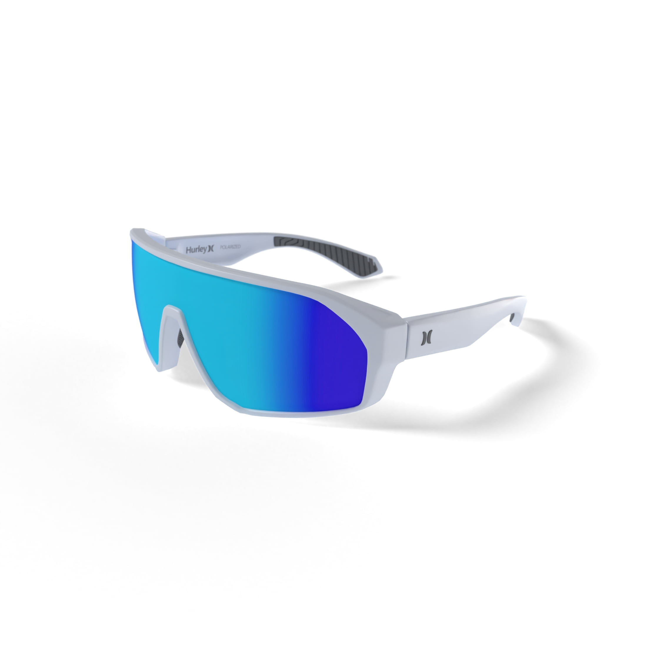 Hurley Scar - HSM1017PS_105, shield sunglass, white frame & smoke + ice blue mirror polarized lens + ar coating