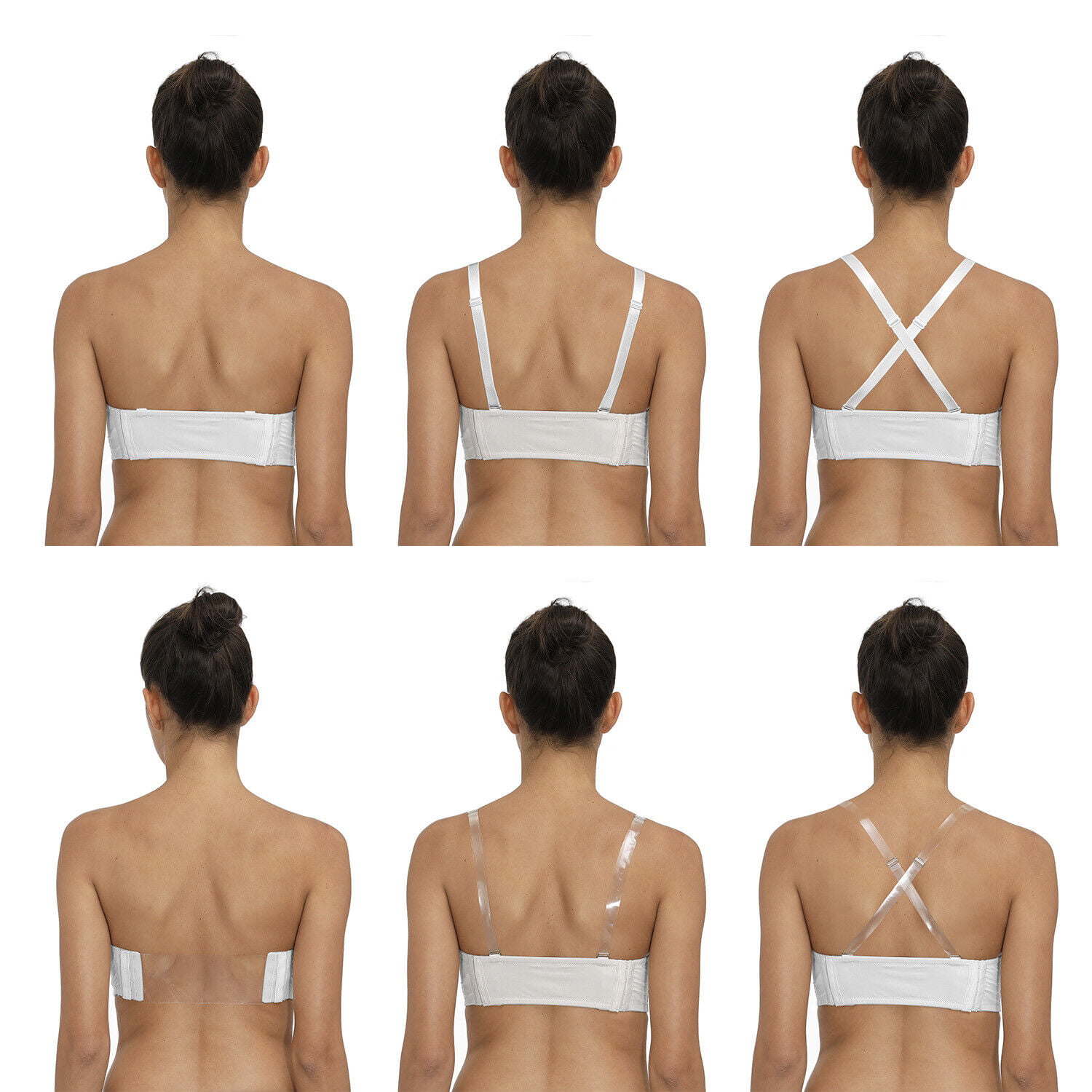 Strapless Clear Back Strap Bra Padded Convertible Backless Plus Size for  Women