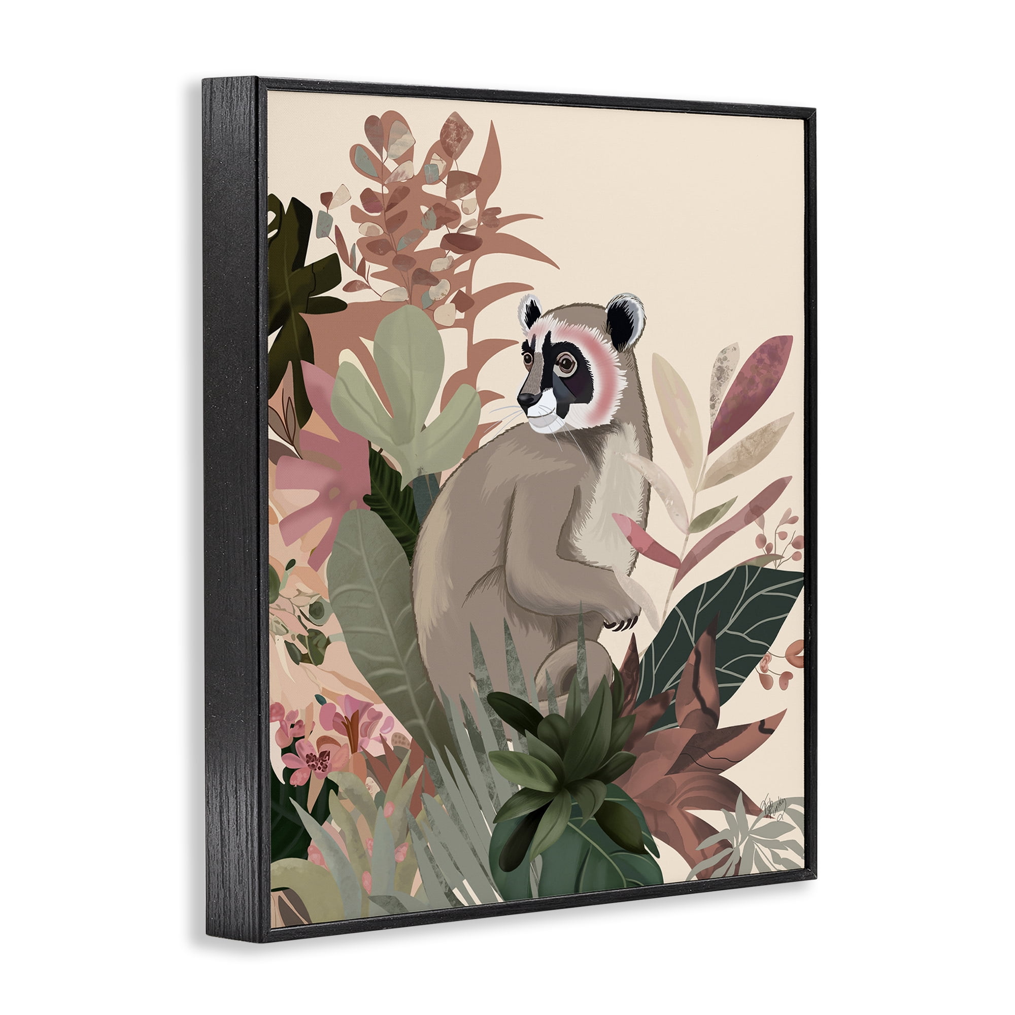 Stupell Industries Lemur & Tropical Plants Animals & Insects Painting Black Framed Art Print Wall Art, 16 x 20