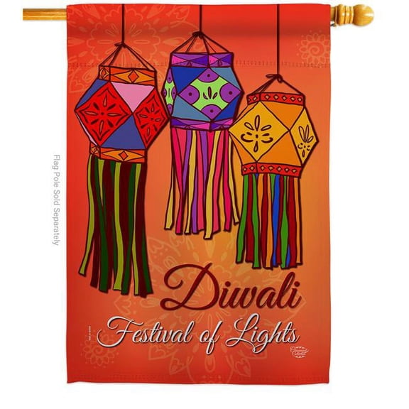 Ornament Collection H192144-BO Festival of Lights Celebration Diwali Double-Sided Garden Decorative House Flag, Multi Color