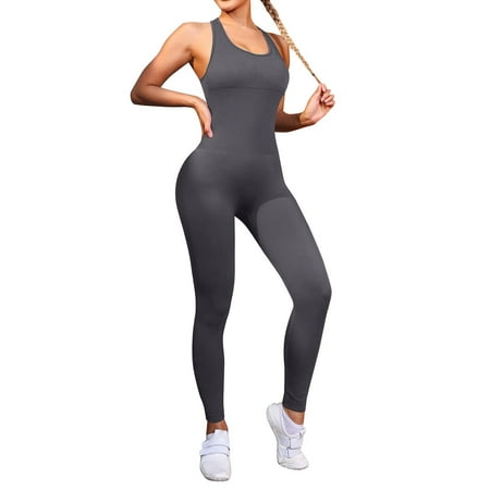 MSJUHEG Yoga Sets for Women Backless Bodysuit Shorts Bodysuit for Women Corset Tops for Women Women Racerback Jumpsuits Sleeveless Backless Bodycon Workout Romper Jumpsuit for Women Gray S