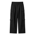thumbnail image 6 of TKKCS Boys Wide Leg Cargo Pants Elastic Waist Relaxed Fit Multi Pockets Casual Twill Pants for School Outdoor Black 5-6 Years, 6 of 9
