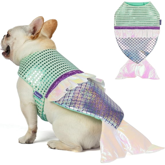 Dog Costume Halloween Mermaid Clothes for Doggie Small Dog Sparkly Party Cosplay Outfit Funny Pet Costumes for Small Dogs, Size S