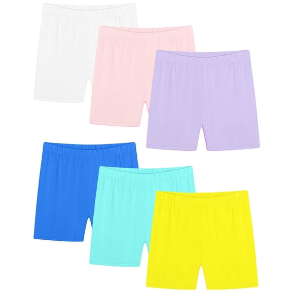 StSilkitty 6 Pack Girls Yoga Shorts Solid Color Elastic Waist Stretch Biker Shorts Lightweight Under Dress Shorts