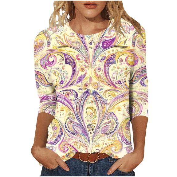 Sexlip Womens Abstract Wave Print Blouse Button Front Design Soft Fabric Relaxed Silhouette for Office Wear Multicolor M