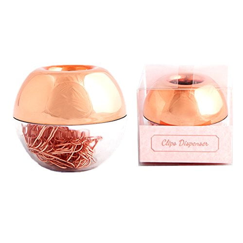 Hillento Rose Gold Paper Clips in Elegant Magnetic Marble Rose Gold Clip Holder 100 Clips per Box 28mm Paper Clips for Office Supplies Desk Organizer