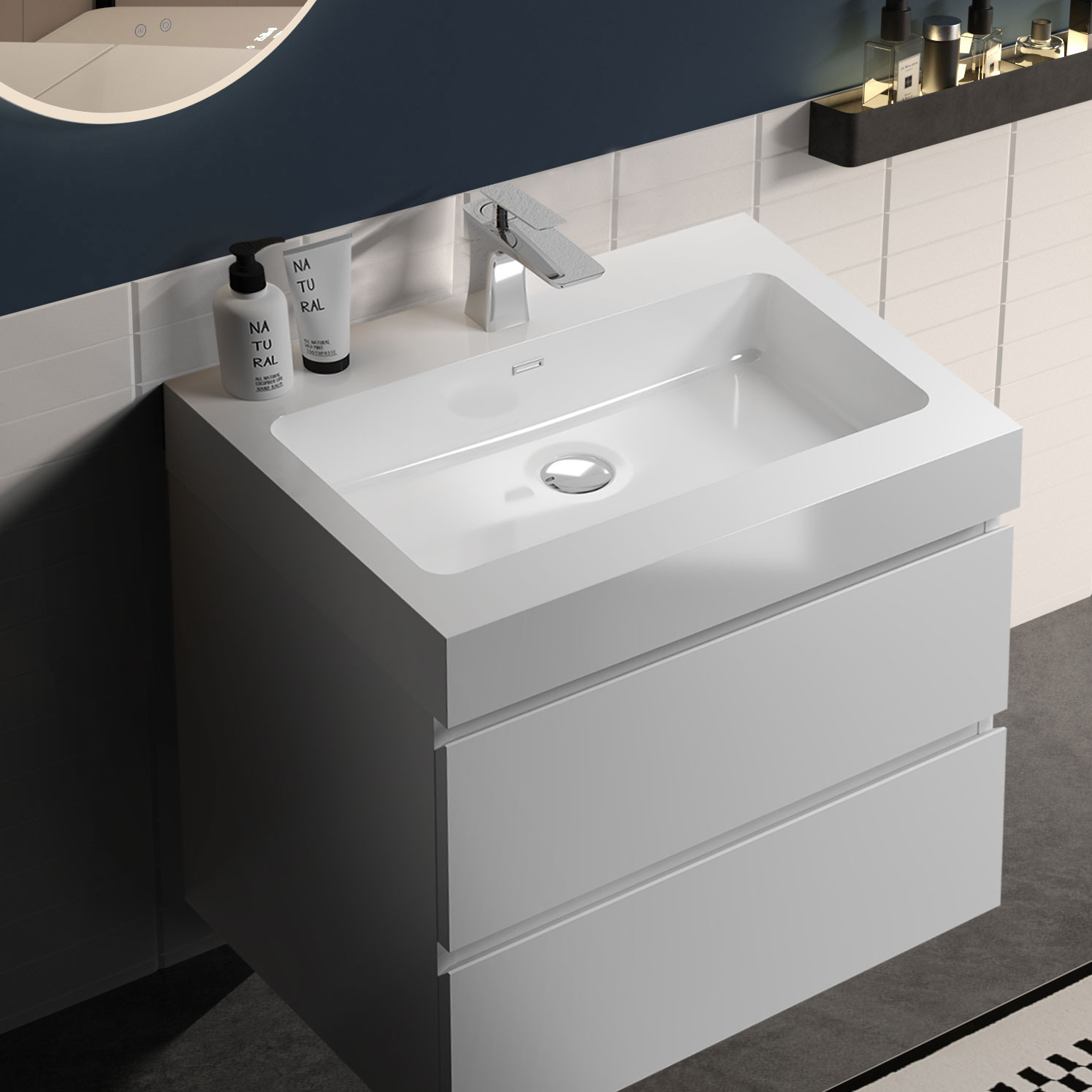 CITTANEO 24 Inch Floating Bathroom Vanity with Sink, Modern Bathroom Cabinet with 2 Drawers, White