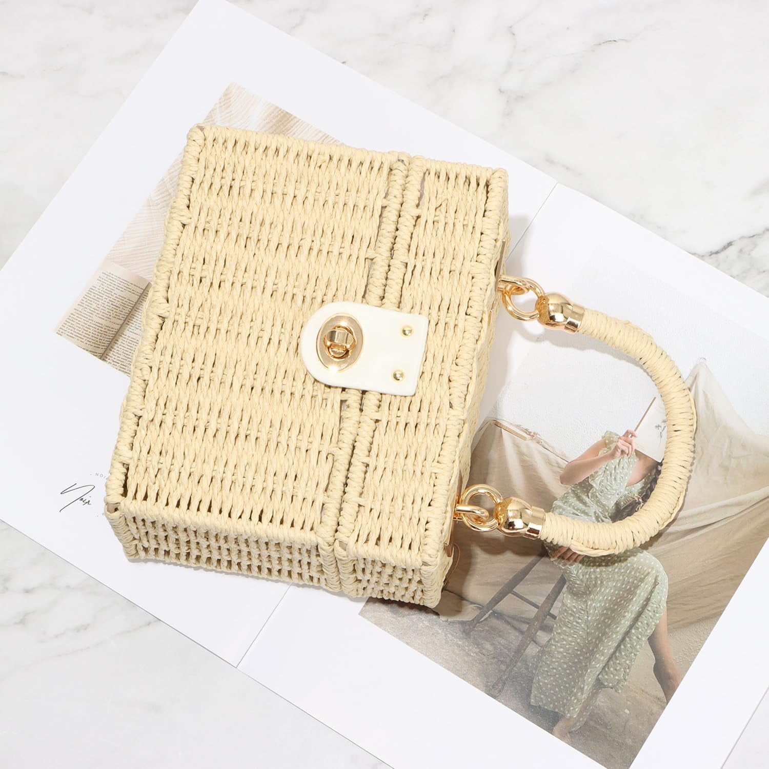 Esunarty Derby Women’s Rattan & Straw Tote Bag, Beige
