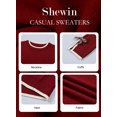 thumbnail image 3 of SHEWIN Womens Sweaters Leopard Bow Split Cuffs Long Sleeve Fall Winter Sweater Casual Loose Contrast Trim Crew Neck Knit Pullover Tops, 3 of 10