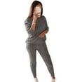 thumbnail image 5 of Ecqkame Fall and Winter Women's Sweater Sets Clearance Solid Color Off Shoulder Long Sleeve Cable Knitted Warm Two-Piece Long Pants Sweater Suit Set Gray L, 5 of 7