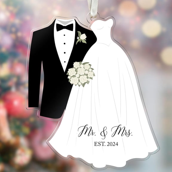 Mr and Mrs Ornament 2024 - First Christmas Married Ornament 2024 - Bride and Groom Ornaments - Bridal Shower Gifts - Acrylic Ornaments A1