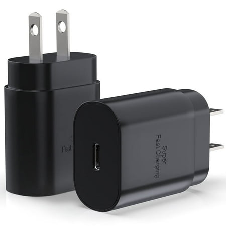 2PACK S24 S23 USB C Charging Block 25W PD Super Fast Charger Type C Wall Plug Adapter Quick Charge for Samsung Galaxy S24/S23/S22/S21/S20/Z Fold 3/4/5/Note20/iPhone 16/15 (Black 2Pack)
