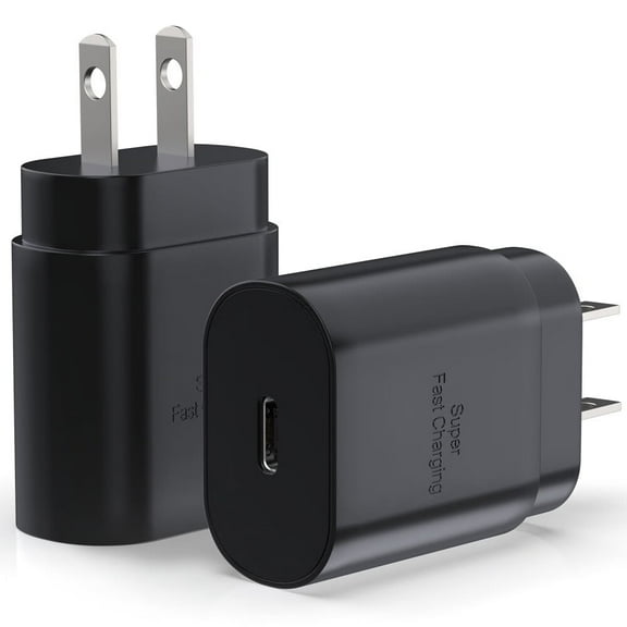 2PACK S24 S23 USB C Charging Block 25W PD Super Fast Charger Type C Wall Plug Adapter Quick Charge for Samsung Galaxy S24/S23/S22/S21/S20/Z Fold 3/4/5/Note20/iPhone 16/15 (Black 2Pack)
