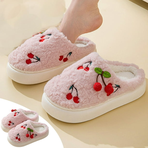 Teissuly Cotton Slippers For Women In Winter Cute Cherries Internet Personality Home Shoes Indoor Home Warm Thick-Soled Avoid Slipping Slippers Teissuly WER202312142332