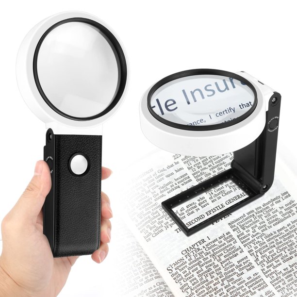 Lupa de lectura de 8 LED, lupa iluminada con luz LED de 25X 10X con soporte, lupa para personas mayores Lupa de lectura iluminada de pie con un paño de lente para niños mayores JFHHH pequeña