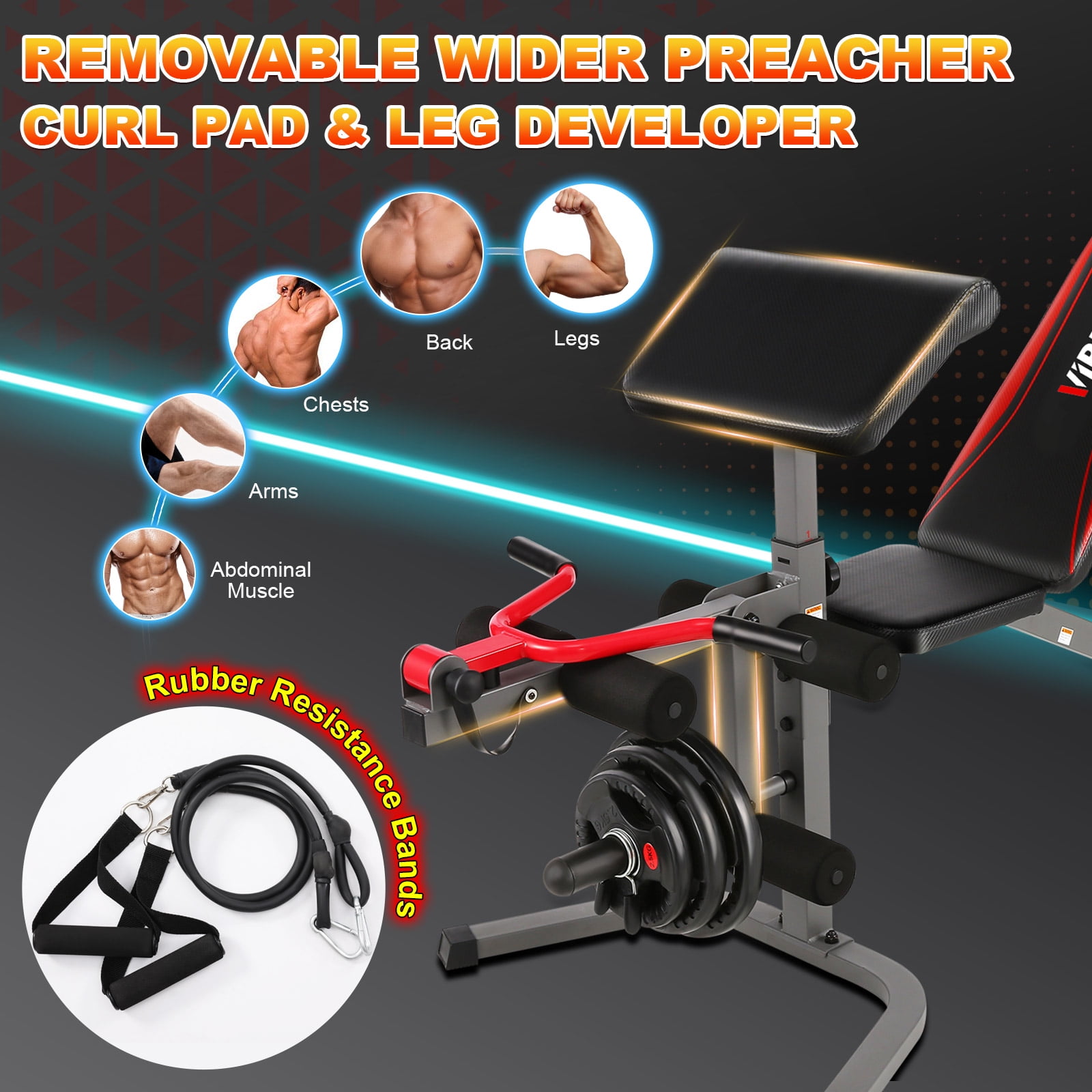 VIBESPARK 900LBS 6-in-1 Workout Bench, Adjustable Weight Bench Press Set with Leg Extension & Leg Curl & Preacher Curl Pad, Multi-function Weight Bench for Home Gym Dumbbell Exercise