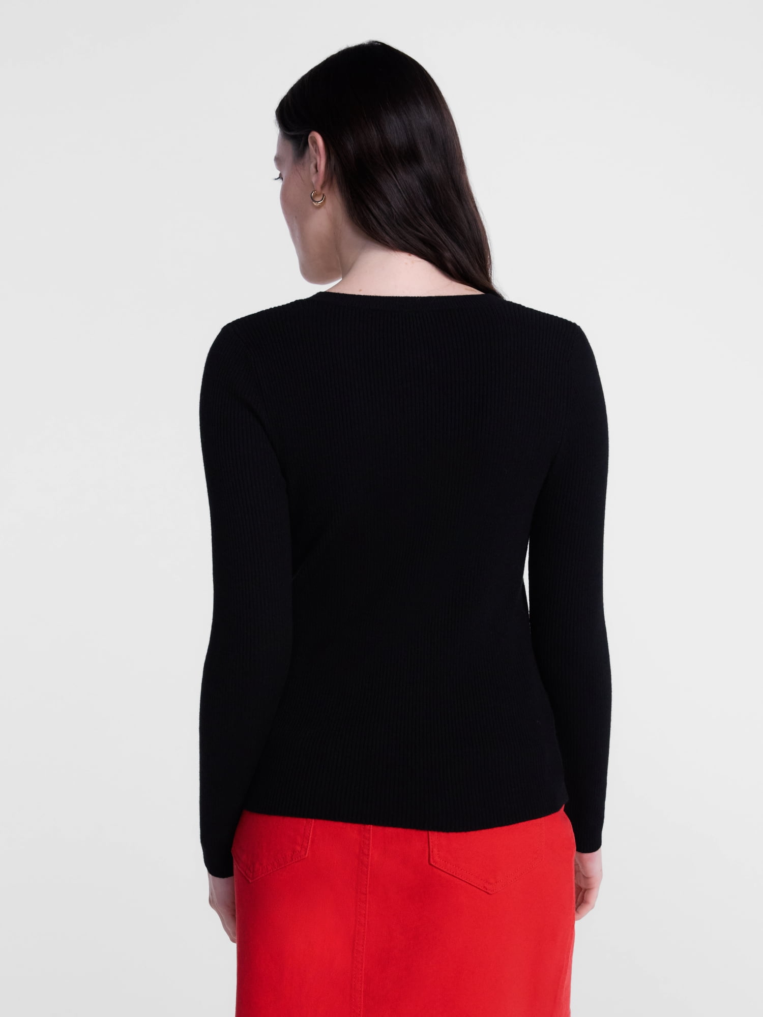 Scenario Women's and Women's Plus Ribbed Crewneck Cardigan Sweater, Lightweight, Sizes XS-4X