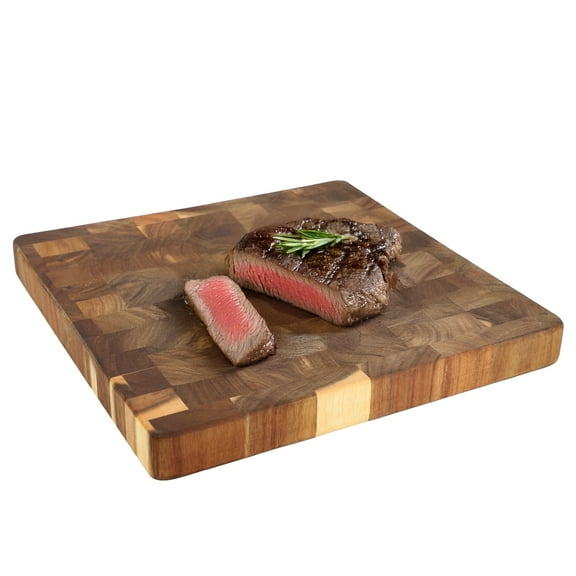 Elama 13.75 Inch Square Thick Acacia Wood Serving Butcher Cutting Board