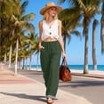 thumbnail image 6 of TaTaai Women All Season Striped Patchwork Wide Leg Pants Cotton Linen Casual Elastic Waist Loose Straight Trousers with Pockets Comfortable Daily Work Wear Gift, 6 of 9