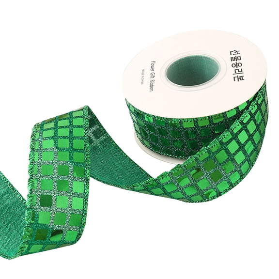 Wired Ribbon with Satin Backing, Shiny Grid Decorative Ribbon 10 Yards for Homecoming Mums, Christmas Tree, Wreaths, Gift Wrapping, Bows, Holiday Home Decor(Style B)