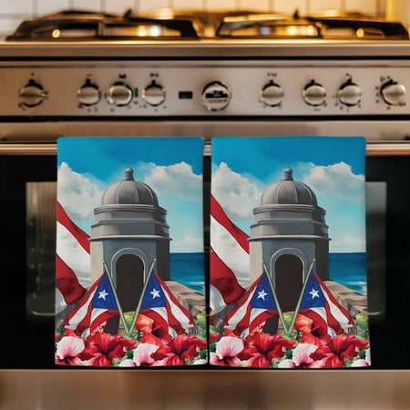 Red Blue Flag Kitchen Towels Set of 2 Spring Floral Coastal Ocean Botanical Absorbent Dish Towels for Kitchen Microfiber Hand Towel Quick Drying Tea Towel for Cleaning Decorative Dishcloths