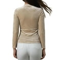 thumbnail image 3 of MODA NOVA Women's Blouse Metallic Shiny Star Print Long Sleeve Round Neck Shirt L Beige, 3 of 5