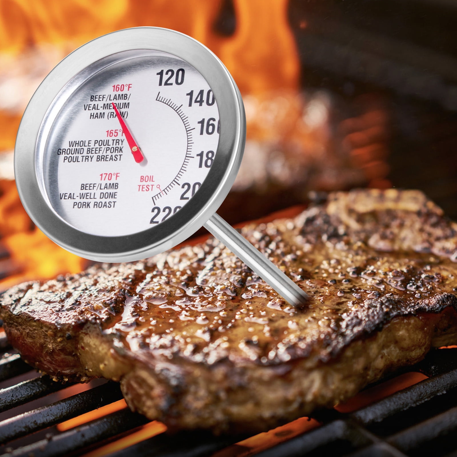 ANNSEA SINARDO Meat Thermometer for Oven T731, BBQ Thermometer, Oven Safe,  Large 2.5-Inch Easy-Read Face, Stainless Steel Stem and Housing