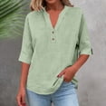 thumbnail image 2 of Yteetum Women's Cotton Linen T Shirts Oversized V Neck Button Up Short Sleeve Shirt Womens Casual Solid Plus Size Loose Comfy Relaxed Fits Soft Breathable Tee Shirt Spring Summer Clothes, 2 of 9