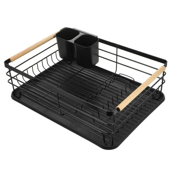 WHAMVOX Kitchen Dish Drying Rack with Cutlery Holder and Water Draining Tray for Home Black 12.5x8.3x7.9 inches