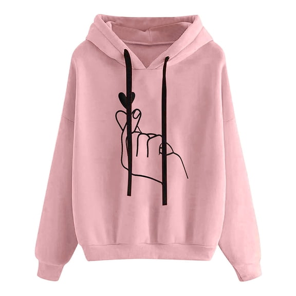 Vedolay Women's Pullover Sweatshirt Fashion 2023 Print Crew Neck Long Sleeves Sweatshirt Tops Zip up Hoodie Y2k Pink,XL