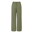 thumbnail image 5 of vigerkar Womens Casual Wide Leg Pants High Waisted Button Decor Loose Straight Long Trousers Dressy Palazzo Pant with Pockets Green, L, 5 of 6
