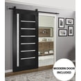 thumbnail image 3 of Sturdy Barn Door | Quadro 4088 Matte Black with Frosted Glass | 6.6FT Rail Hangers Heavy Hardware Set | Solid Panel Interior Doors, 3 of 6