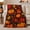 Rustic Pumpkin Maple Leaf Autumn Harvest Scene, variant on Pumpkin Mushroom Foliage Flower Star Autumn Botanical Pattern Flannel Blanket For Autumn Fans, Cozy Orange Brown Home Decor For Bedroom Living Room Halloween Gift