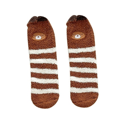 

Dadaria Fall Socks Woman Girls Cute Coloer Stripe Wave Point Print Thicken Coral Fleece Keep Warm Socks Sox Coffee 35-39 Women