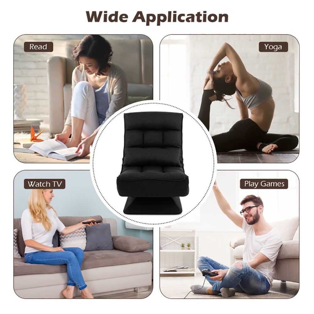 Finihen Swivel Floor Chair, 5-Level Adjustable 360Â° Swivel Floor Chair with Massage Pillow, Recliner Chair for Relaxing Reading Gaming TV Watching, Black