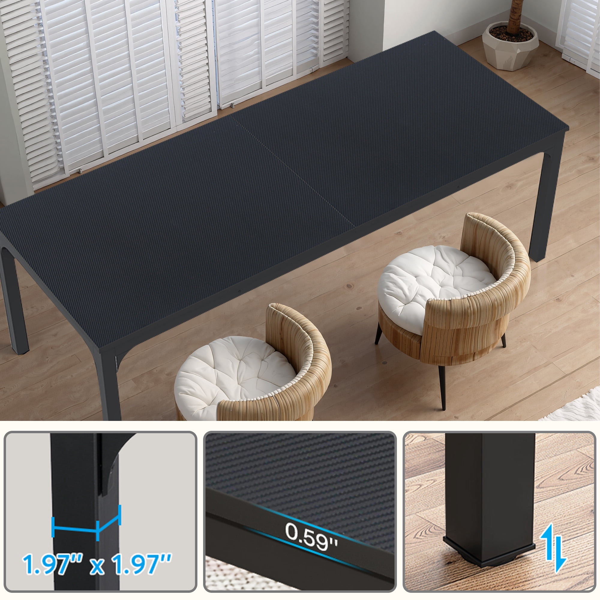 MAYEERTY 78.7 Inch Dining Table, 6-8 Seater Rectangular Table with 25mm MDF Board & Heavy Duty Metal Frame