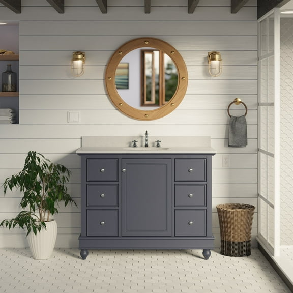 Bella 42" Bathroom Vanity with Marine Gray Cabinet and Quartz Top