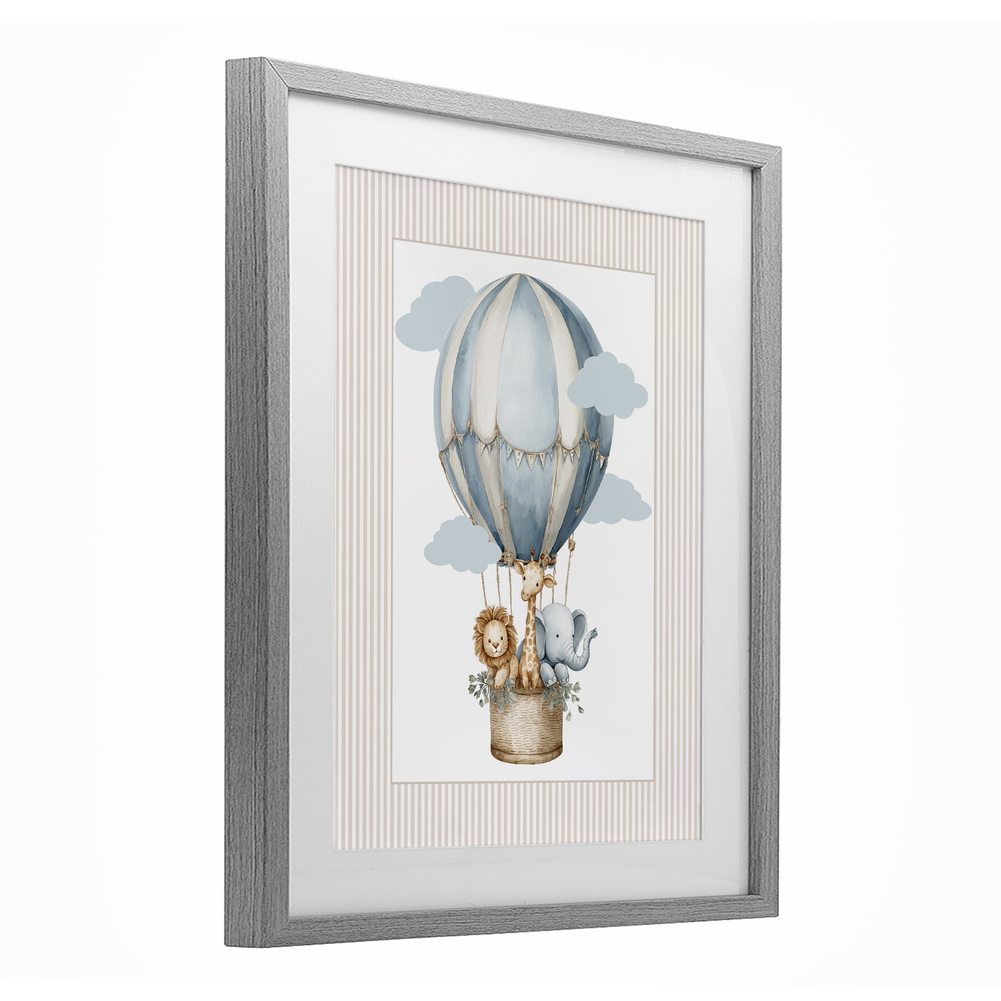 Stupell Industries Hot Air Balloon Animals Gray Framed Print Under Glass, design by Christine Simpson Art
