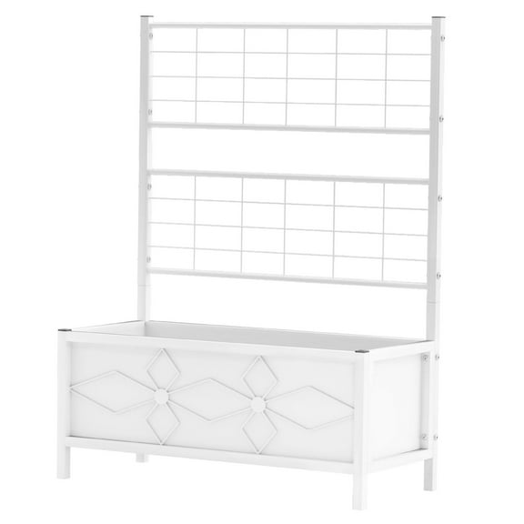 Raised Garden Bed with Trellis, Galvanized Steel Planter Box, Outdoor Vertical Garden, 35.4" x 15.7" x 47.2", White
